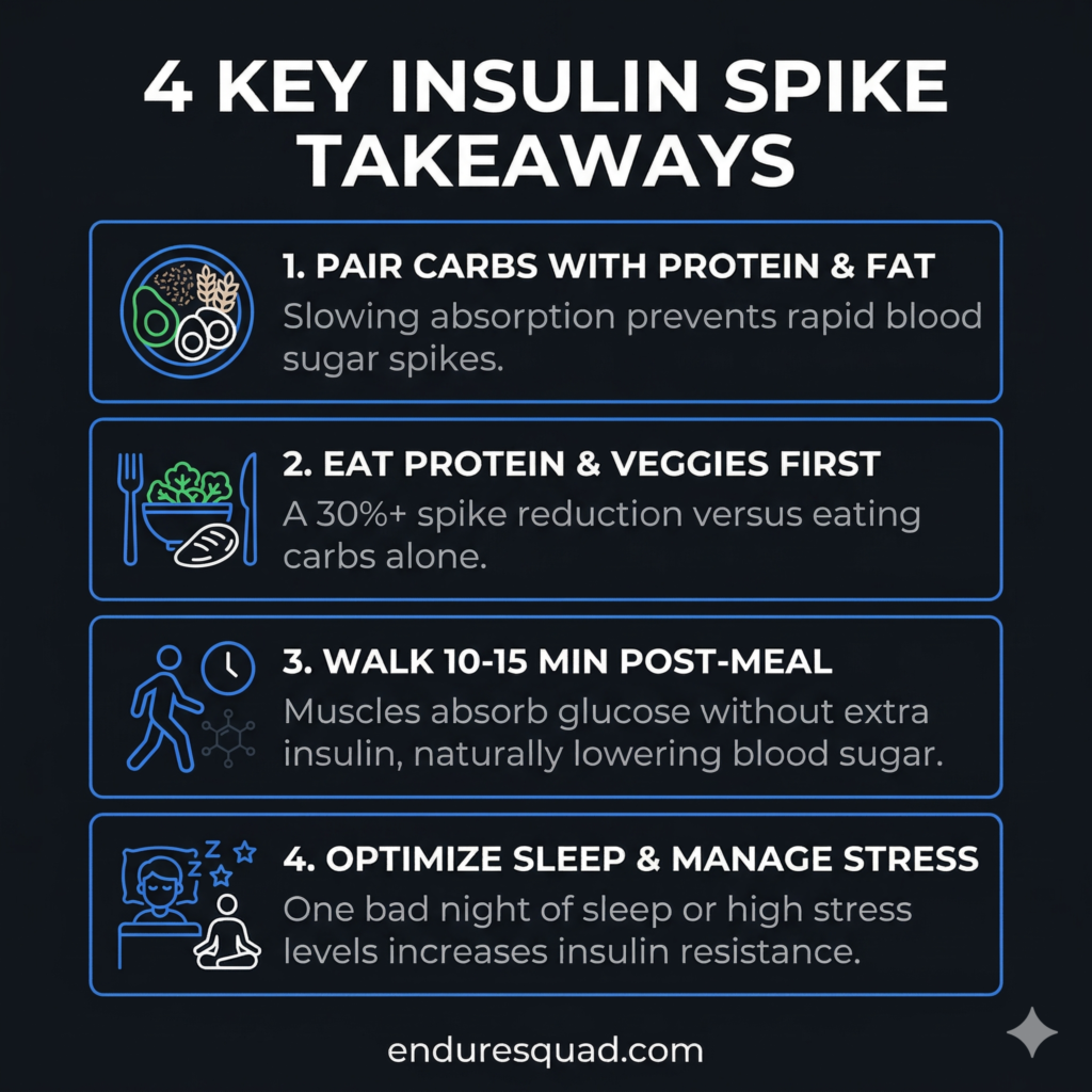4 key insulin spike takeaways infographic - natural ways to control blood sugar