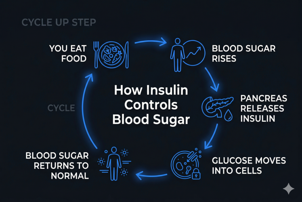 How insulin controls blood sugar cycle diagram