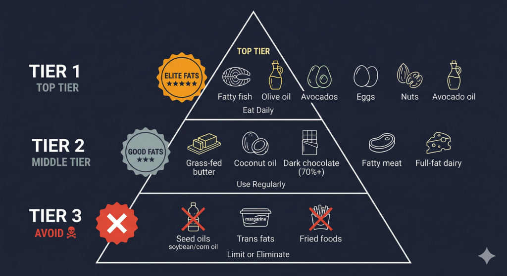 best fat sources tier system ranking elite good avoid healthy fats quality hierarchy